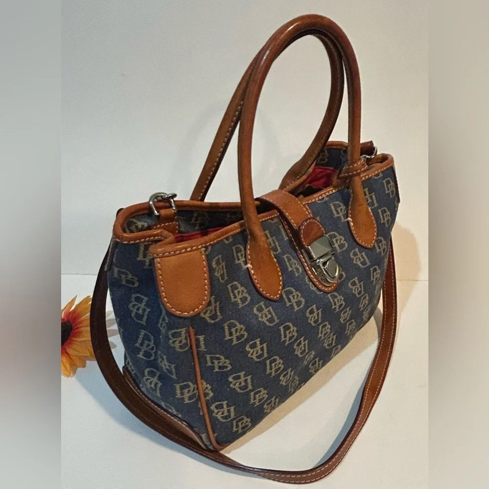 Dooney & Bourke DB Logo Denim Satchel Crossbody Bag Authentic - Picture 3 of 11
